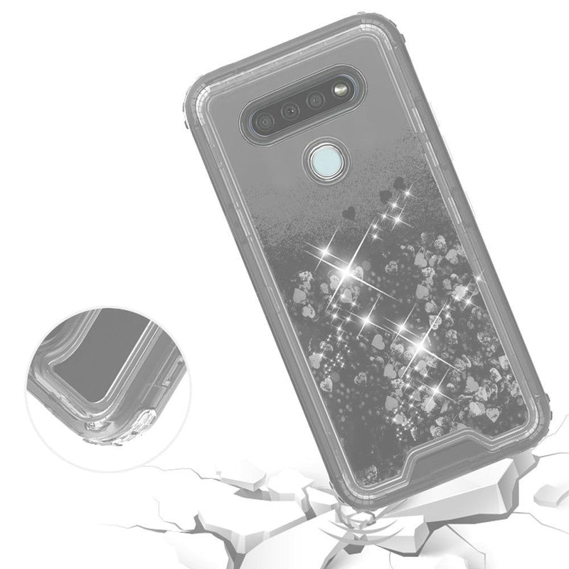 For LG K51 Premium Transparent Quicksand Glitter Case Cover - Clear
