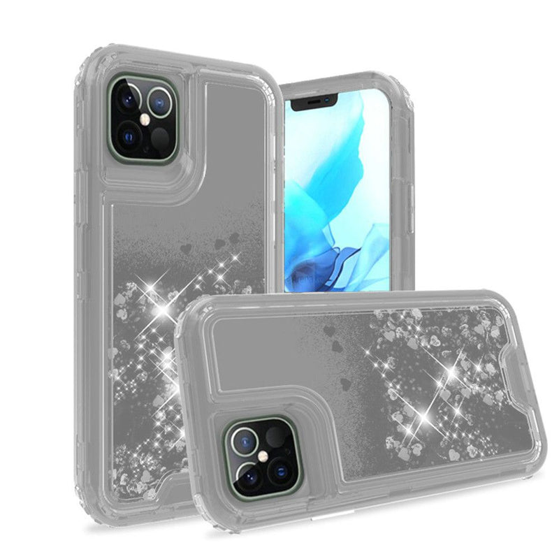 For iPhone 12/Pro (6.1 Only) Premium Transparent Quicksand Glitter Case Cover - Clear