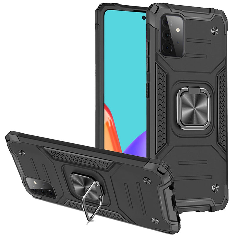 For Samsung Galaxy A52 5G Robust Magnetic Kickstand Hybrid Case Cover - Black