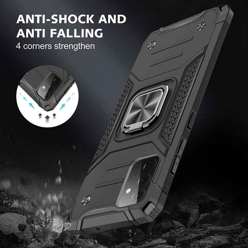 For Samsung Galaxy A72 5G Robust Magnetic Kickstand Hybrid Case Cover - Black