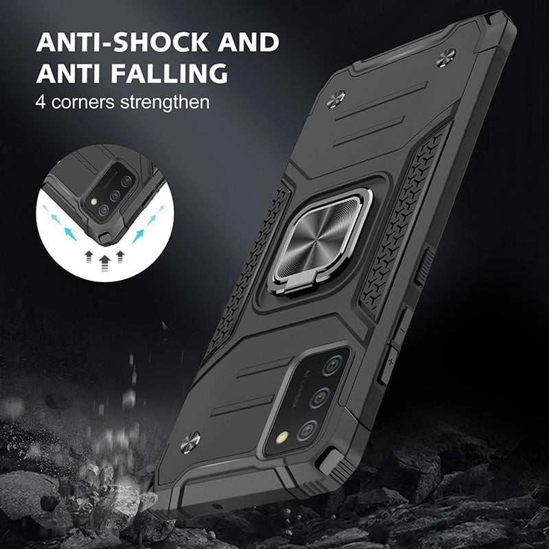 For Samsung A02s Robust Magnetic Kickstand Hybrid Case Cover - Black