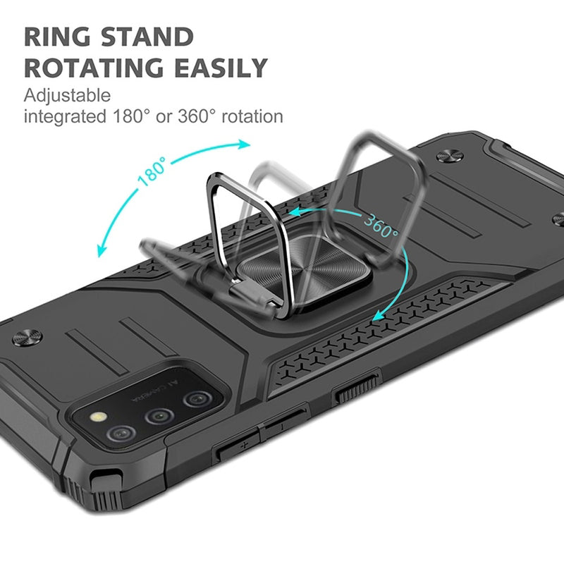 For Samsung A02s Robust Magnetic Kickstand Hybrid Case Cover - Black