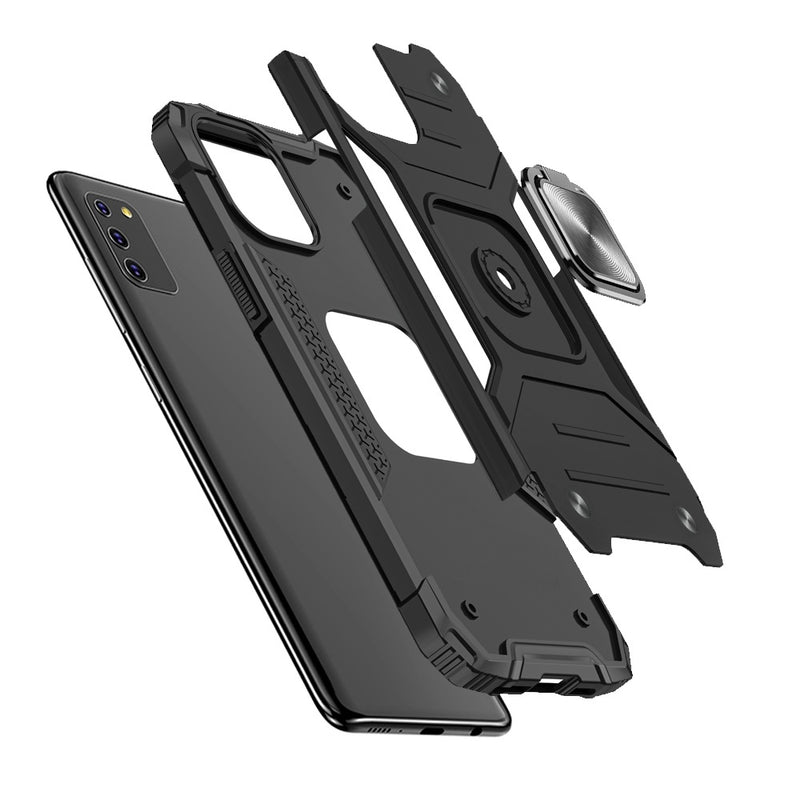 For Samsung A02s Robust Magnetic Kickstand Hybrid Case Cover - Black