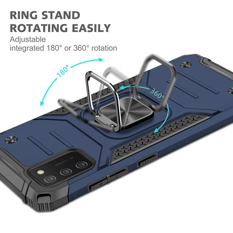 For Samsung A02s Robust Magnetic Kickstand Hybrid Case Cover - Blue