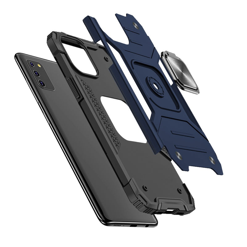 For Samsung A02s Robust Magnetic Kickstand Hybrid Case Cover - Blue