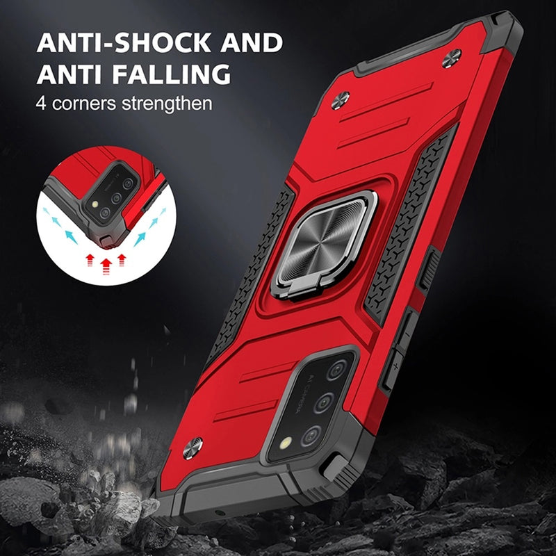 For Samsung A02s Robust Magnetic Kickstand Hybrid Case Cover - Red