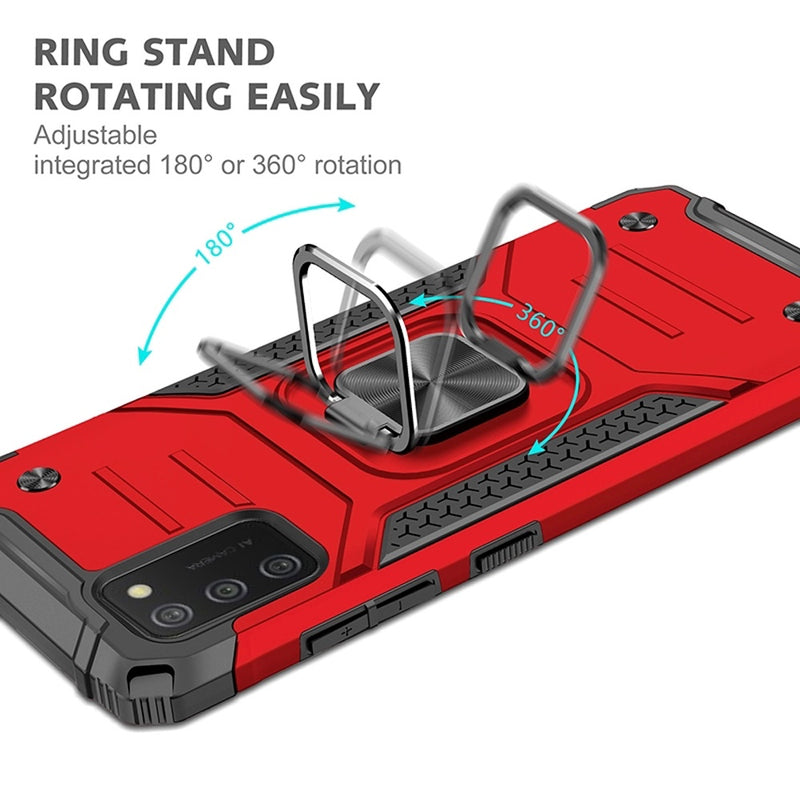 For Samsung A02s Robust Magnetic Kickstand Hybrid Case Cover - Red