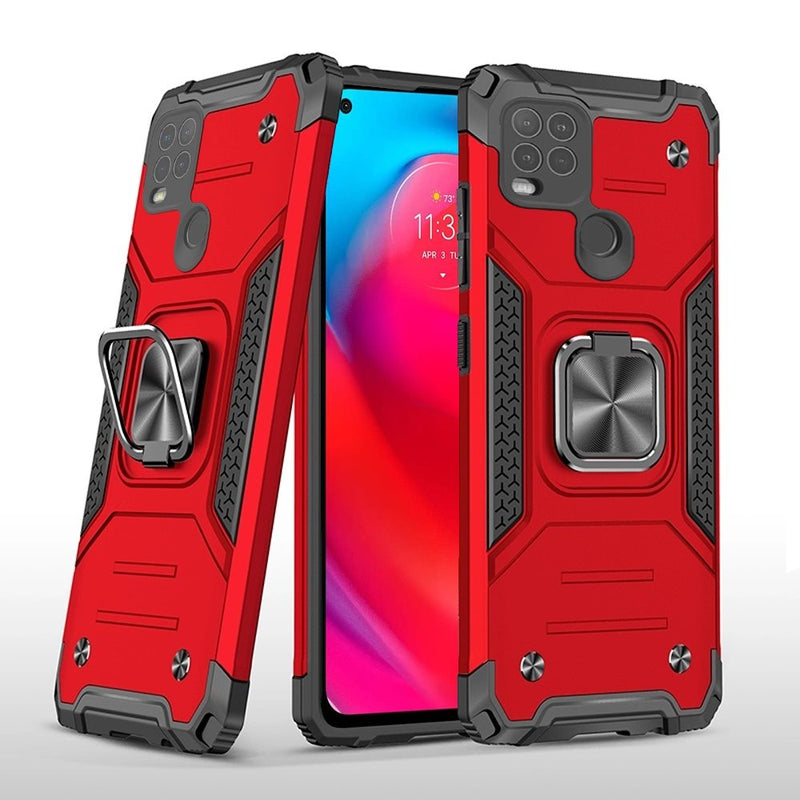 For Moto G Stylus 5G 2021 (Finger Sensor Version) Robust Magnetic Kickstand Hybrid Case Cover - Red