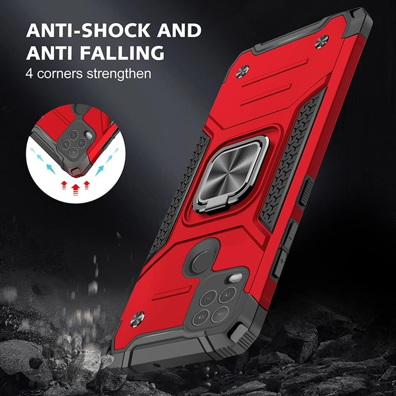 For Moto G Stylus 5G 2021 (Finger Sensor Version) Robust Magnetic Kickstand Hybrid Case Cover - Red