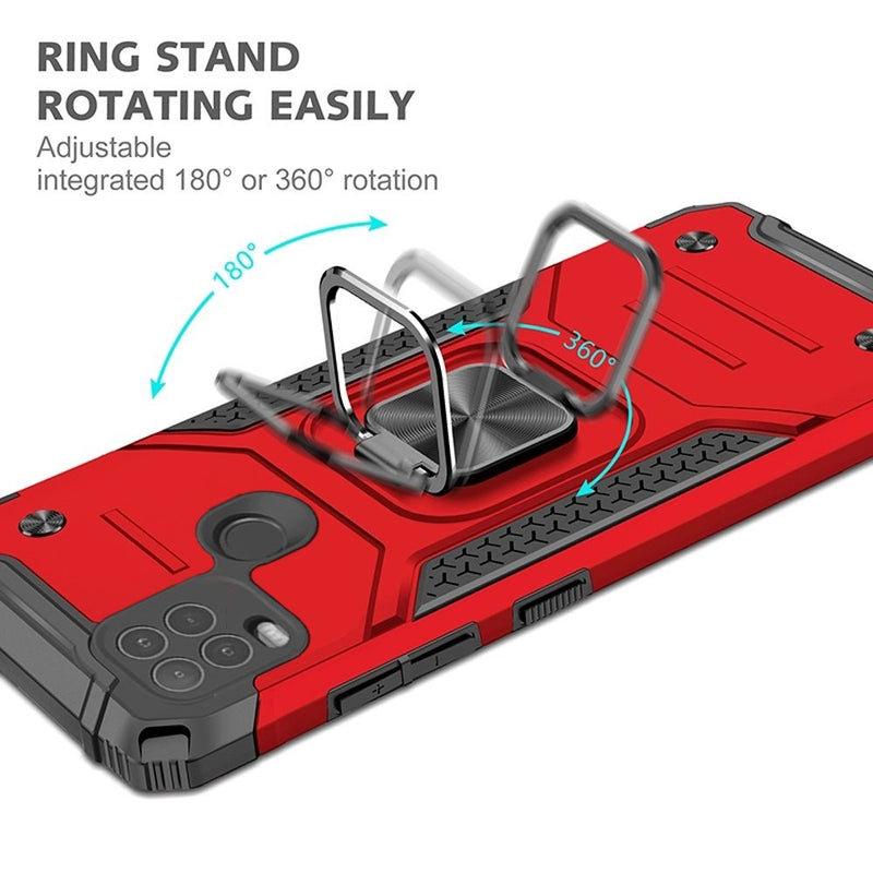 For Moto G Stylus 5G 2021 (Finger Sensor Version) Robust Magnetic Kickstand Hybrid Case Cover - Red