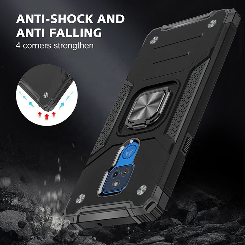 For Motorola Moto G Play 2021 Robust Magnetic Kickstand Hybrid Case Cover - Black