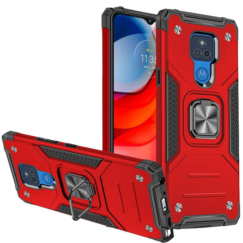 For Motorola Moto G Play 2021 Robust Magnetic Kickstand Hybrid Case Cover - Red