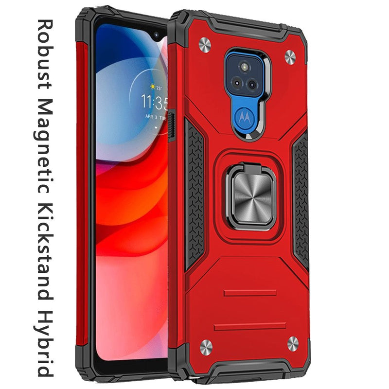 For Motorola Moto G Play 2021 Robust Magnetic Kickstand Hybrid Case Cover - Red