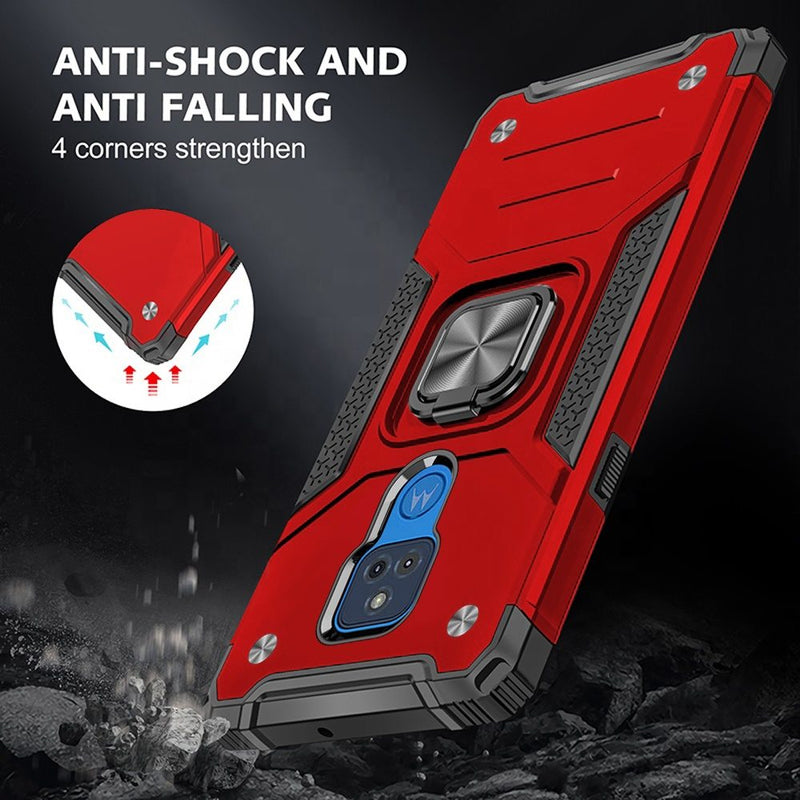 For Motorola Moto G Play 2021 Robust Magnetic Kickstand Hybrid Case Cover - Red