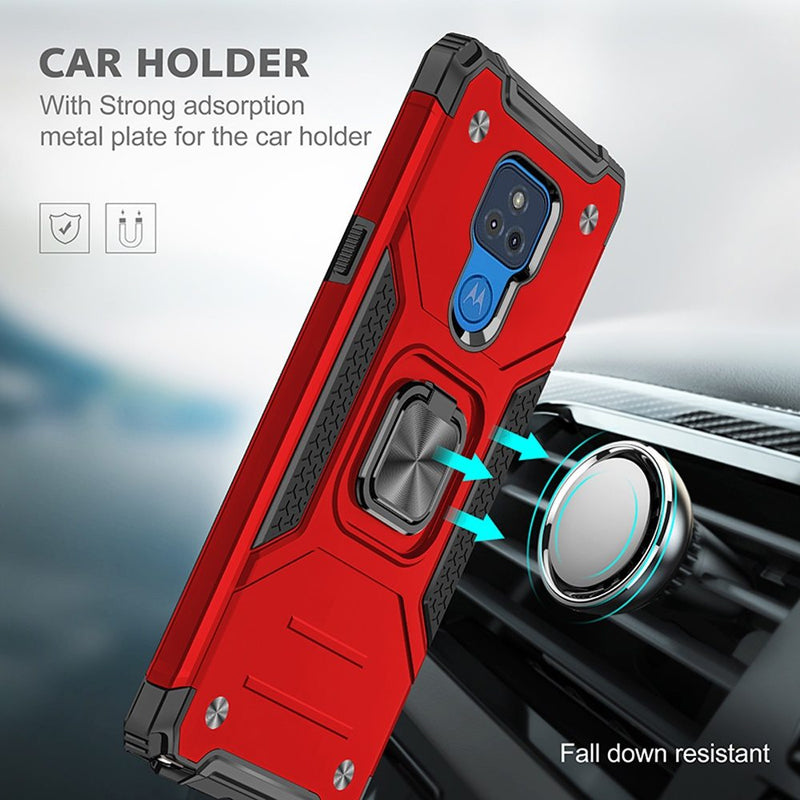 For Motorola Moto G Play 2021 Robust Magnetic Kickstand Hybrid Case Cover - Red