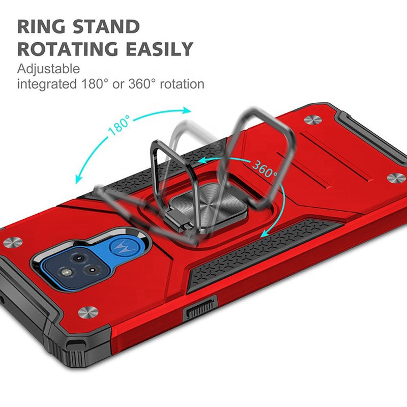 For Motorola Moto G Play 2021 Robust Magnetic Kickstand Hybrid Case Cover - Red