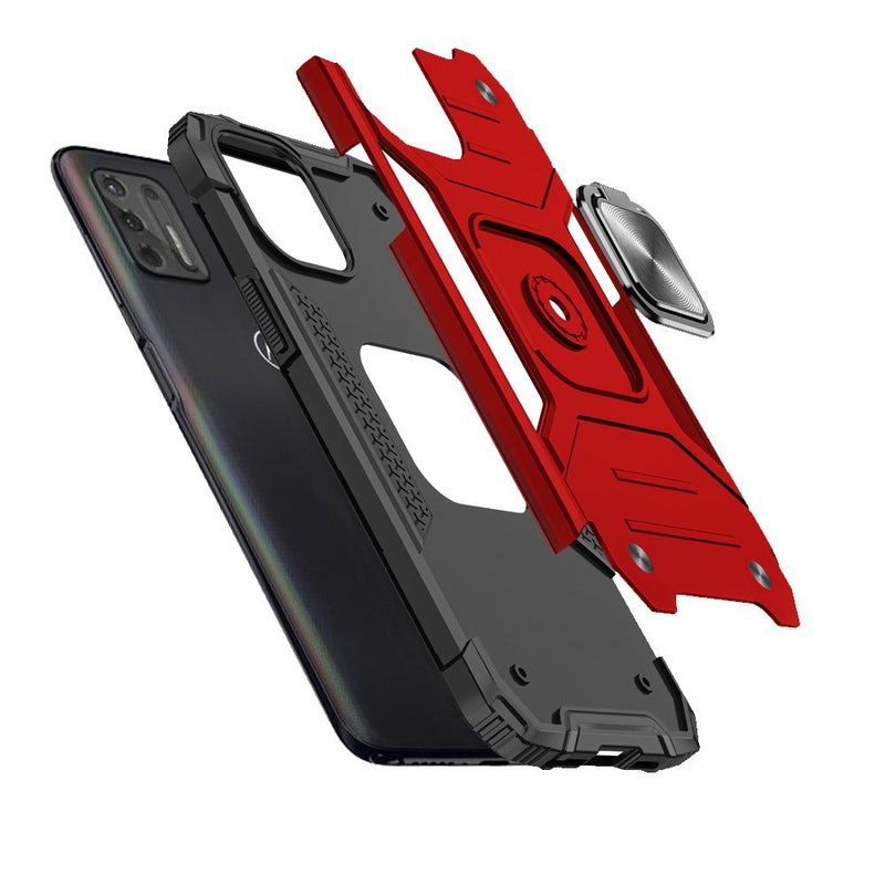For Moto G Stylus 2021 Robust Magnetic Kickstand Hybrid Case Cover - Red