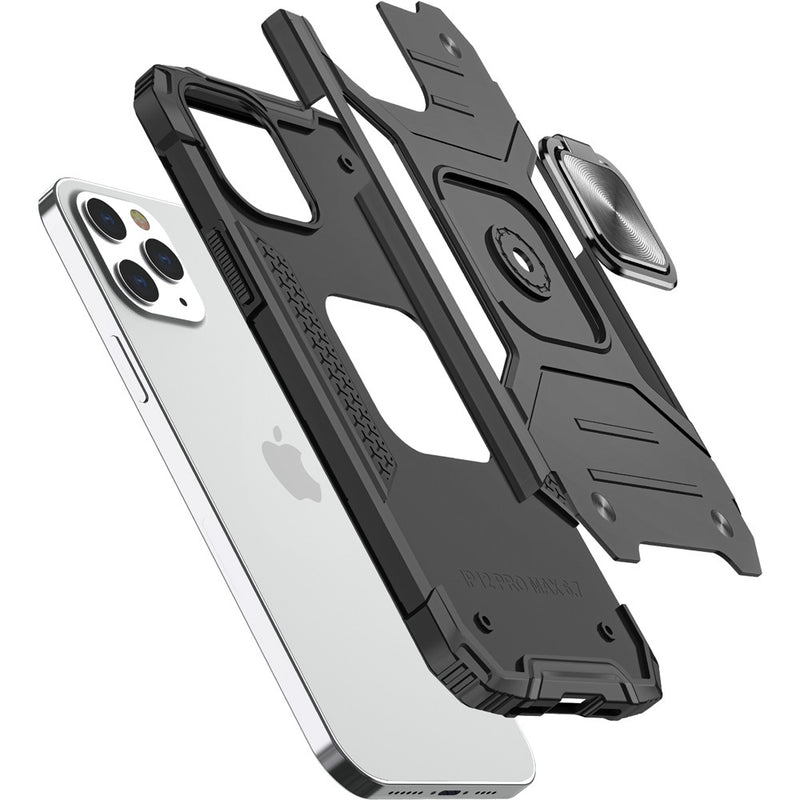 For iPhone 13 6.1 Robust Magnetic Kickstand Hybrid Case Cover - Black