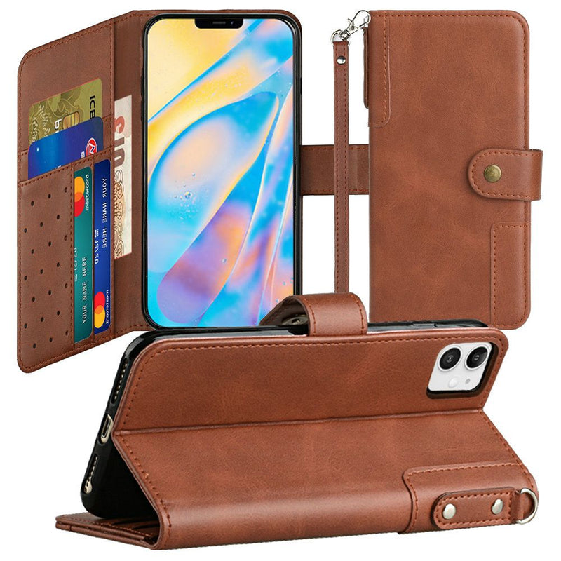 For iPhone 14 PLUS Retro Wallet Card Holder Case Cover - Brown