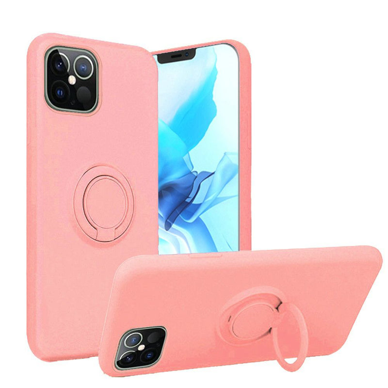 For iPhone 12/Pro (6.1 Only) Magnetic Ring Holder Stand TPU Case Cover - Light Pink