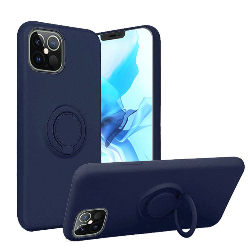 For iPhone 12 Pro Max 6.7 Magnetic Ring Holder Stand TPU Case Cover - Dark Blue