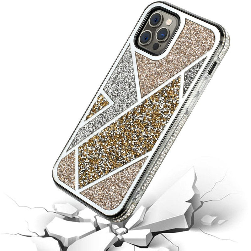 For iPhone 12 Pro Max 6.7 Rhombus Bling Glitter Diamond Case Cover - Gold