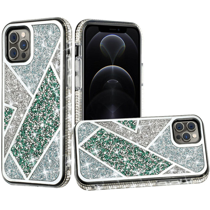 For iPhone 12 Pro Max 6.7 Rhombus Bling Glitter Diamond Case Cover - Green
