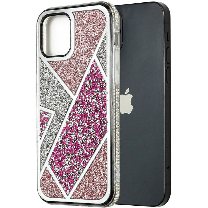 For iPhone 12 Pro Max 6.7 Rhombus Bling Glitter Diamond Case Cover - Rose Pink