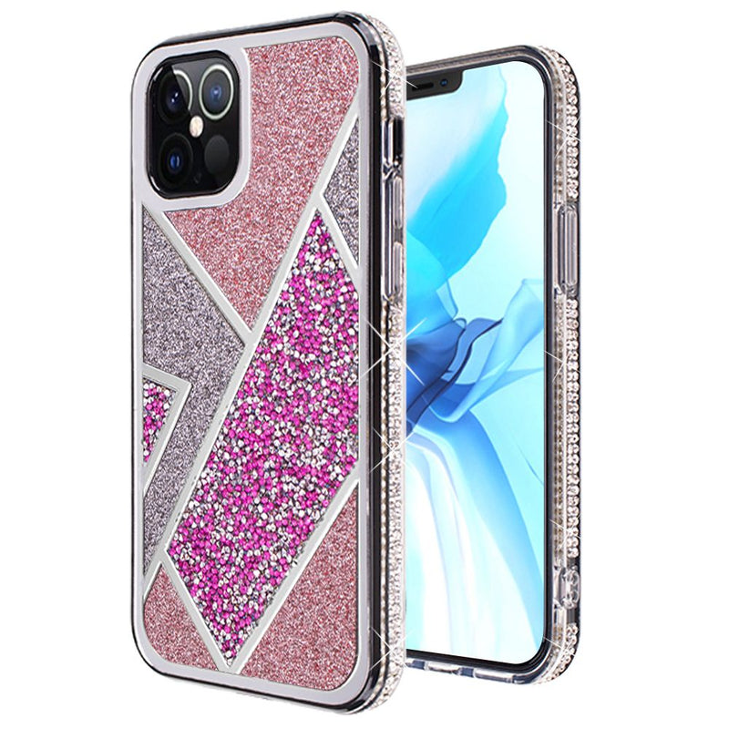 For iPhone 12/Pro (6.1 Only) Rhombus Bling Glitter Diamond Case Cover - Rose Pink