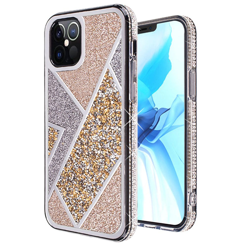 For iPhone 12 Pro Max 6.7 Rhombus Bling Glitter Diamond Case Cover - Gold