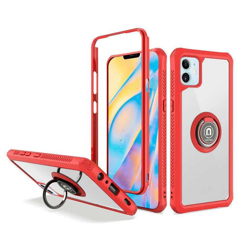 For iPhone 12 Mini 5.4 Transparent Magnetic RingStand Case Cover - Red