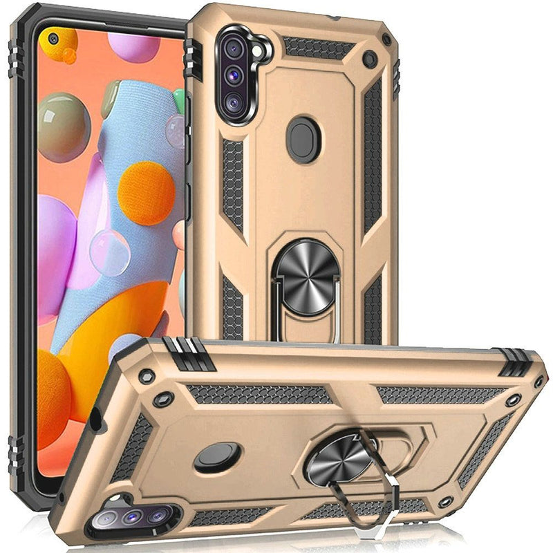 For Samsung Galaxy A11 Magnetic Ring Kickstand Hybrid Case Cover - Gold