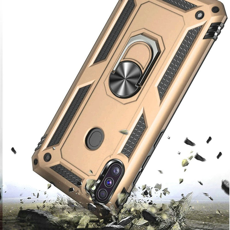 For Samsung Galaxy A11 Magnetic Ring Kickstand Hybrid Case Cover - Gold