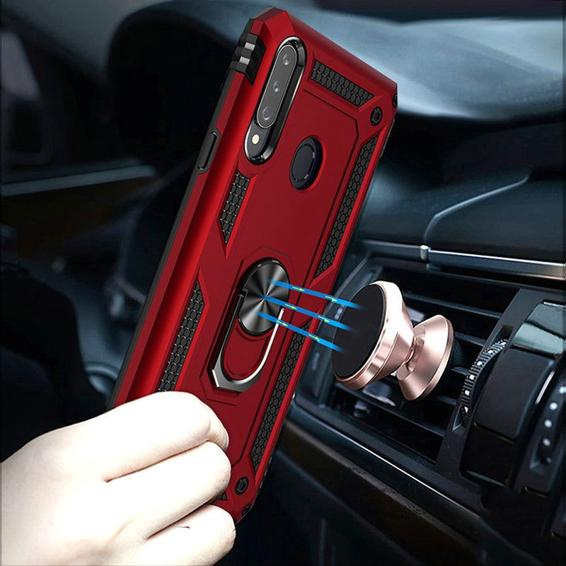 For Samsung A02s Magnetic Ring Kickstand Hybrid Case Cover - Red