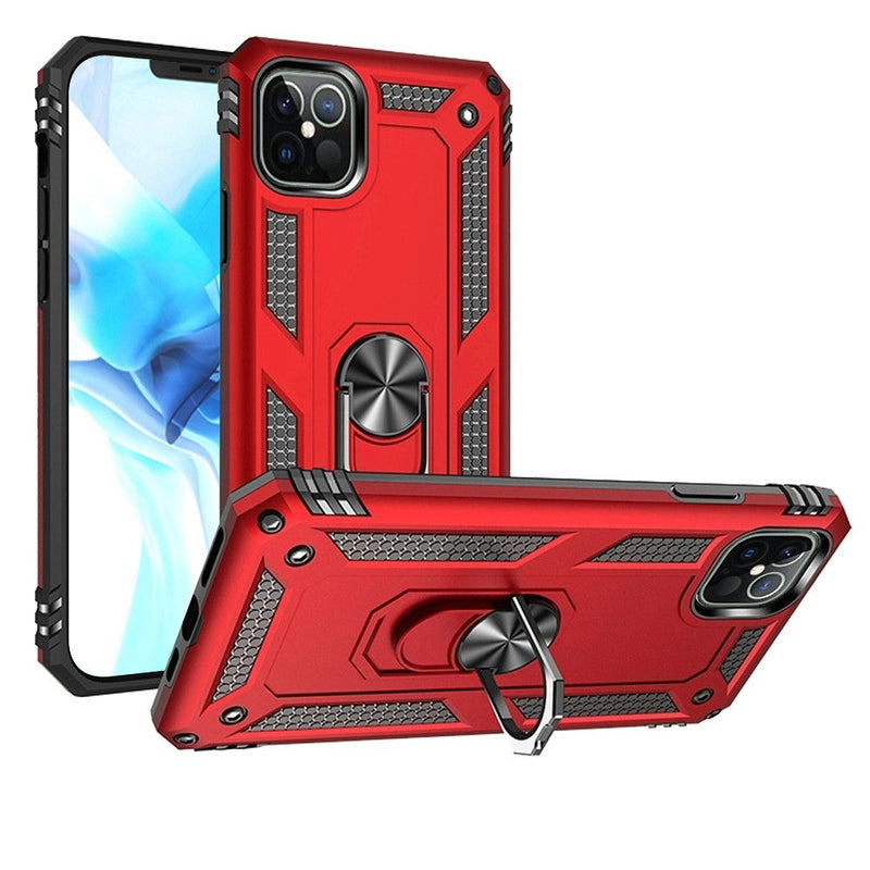 For iPhone 12 Pro Max 6.7 Magnetic Ring Kickstand Hybrid Case Cover - Red