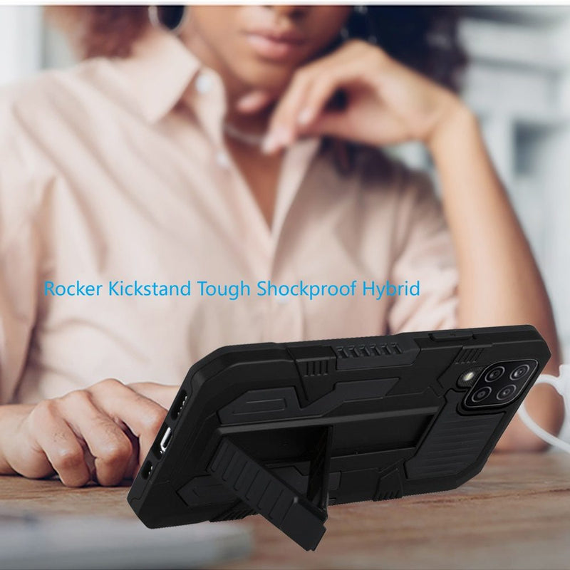 For Samsung A42 5G Rocker Kickstand Tough Shockproof Hybrid Case Cover - Black