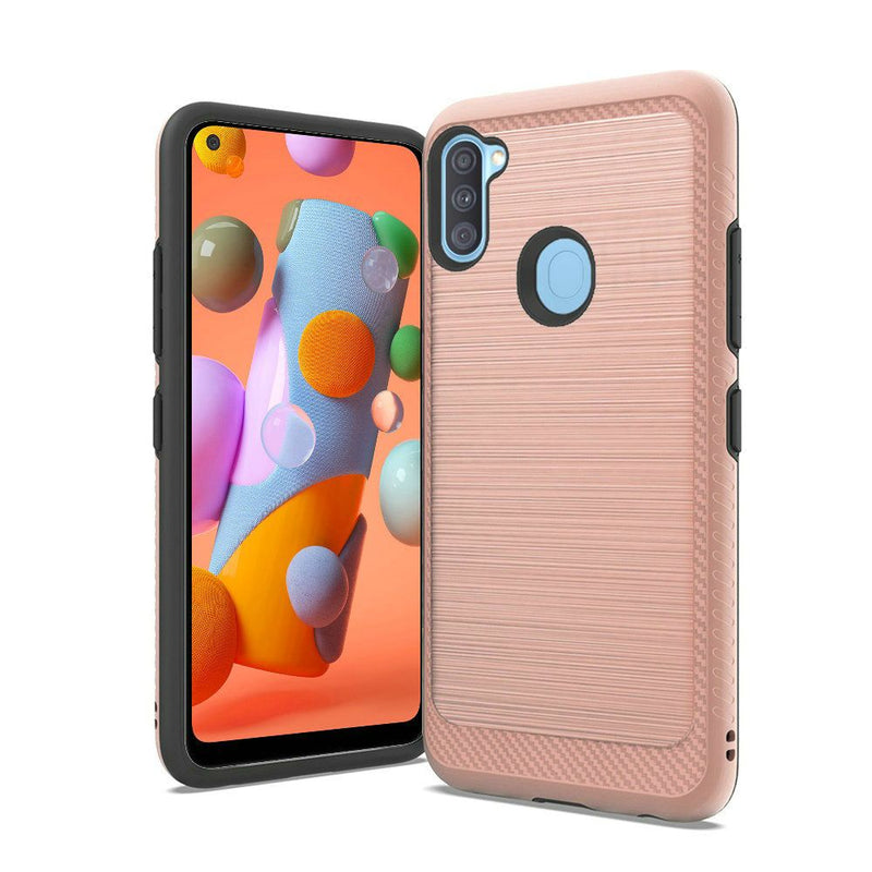 For Samsung Galaxy A11 Slick Tough Metallic Design Hybrid Case Cover - Rose Gold