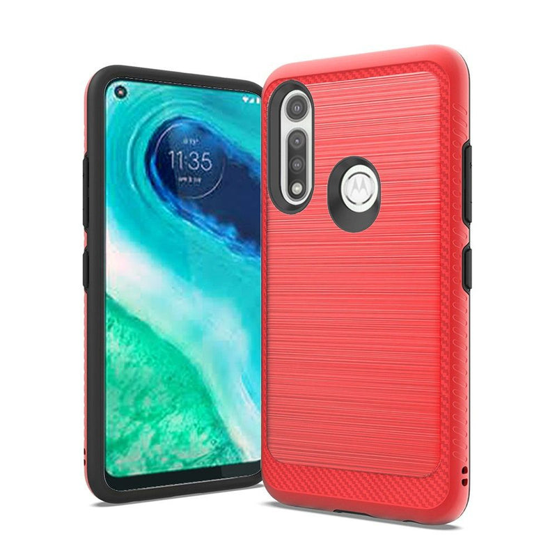 For Motorola Moto G Fast Slick Tough Metallic Design Hybrid Case Cover - Red