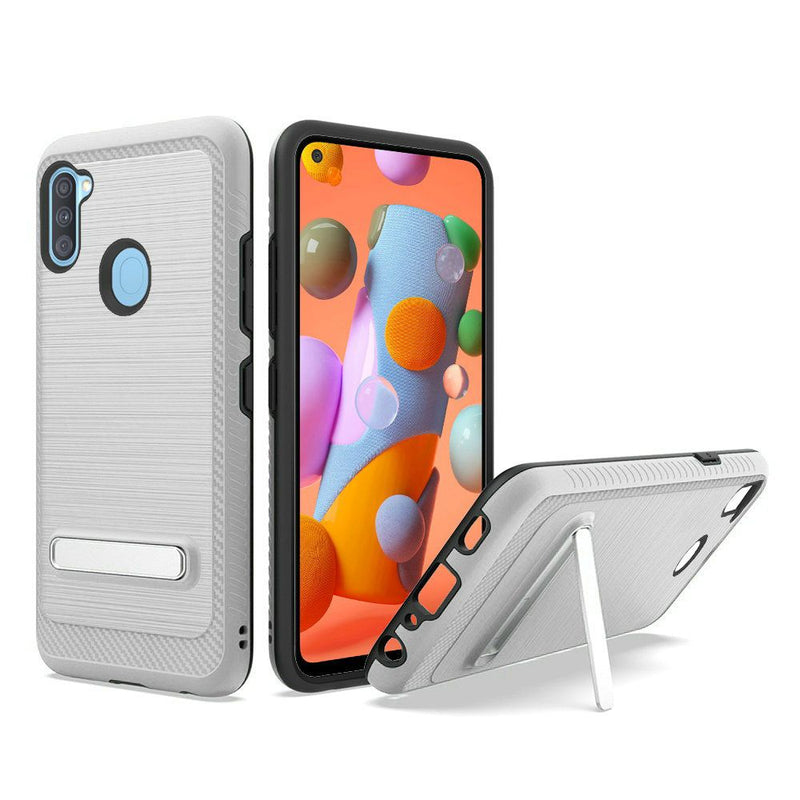 For Samsung Galaxy A11 Slick Magnetic Kickstand Hybrid Case Cover - Silver