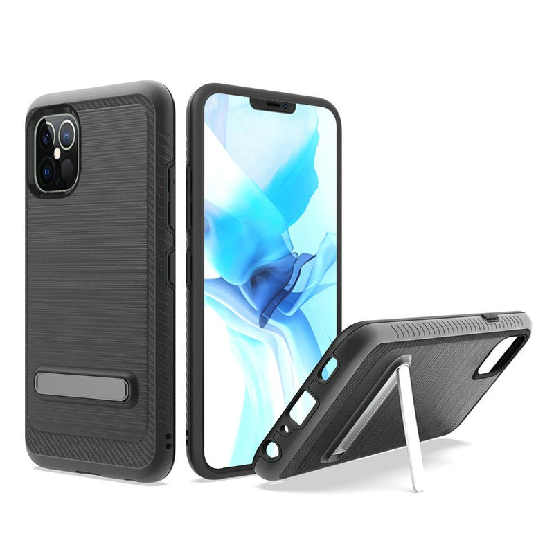 For iPhone 12/Pro (6.1 Only) Slick Magnetic Kickstand Hybrid Case Cover - Black