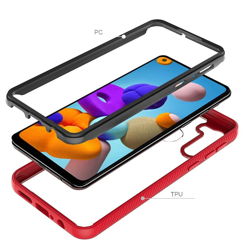 For Samsung Galaxy A21 Strong Bumper Shockproof Transparent Case Cover - Clear/Red