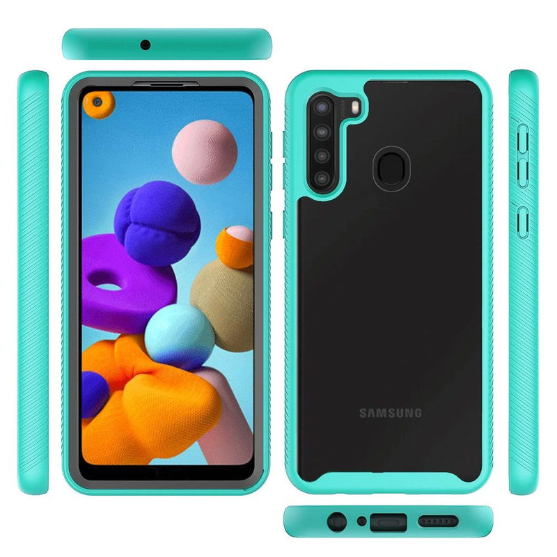 For Samsung Galaxy A21 Strong Bumper Shockproof Transparent Case Cover - Clear/Teal