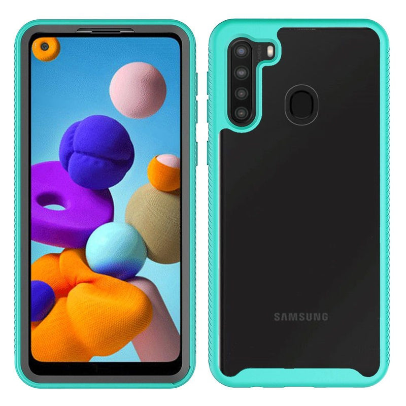 For Samsung Galaxy A21 Strong Bumper Shockproof Transparent Case Cover - Clear/Teal