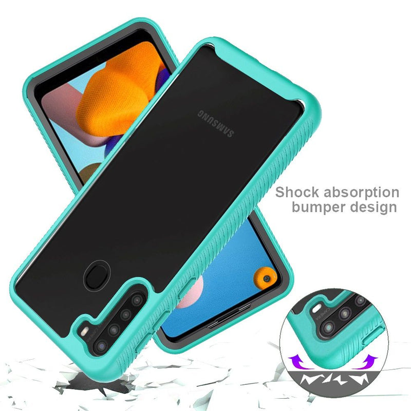 For Samsung Galaxy A21 Strong Bumper Shockproof Transparent Case Cover - Clear/Teal