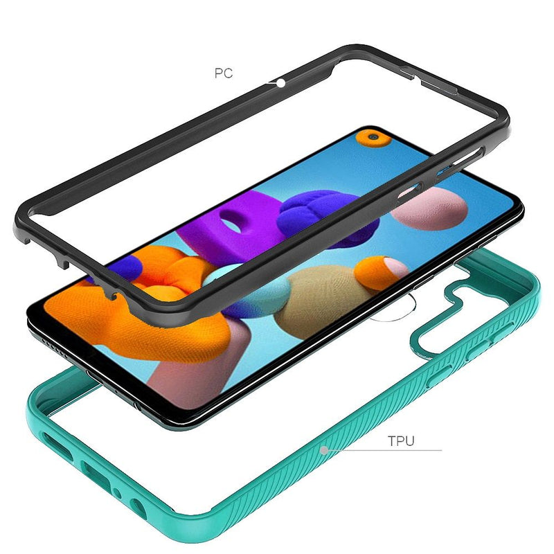 For Samsung Galaxy A21 Strong Bumper Shockproof Transparent Case Cover - Clear/Teal