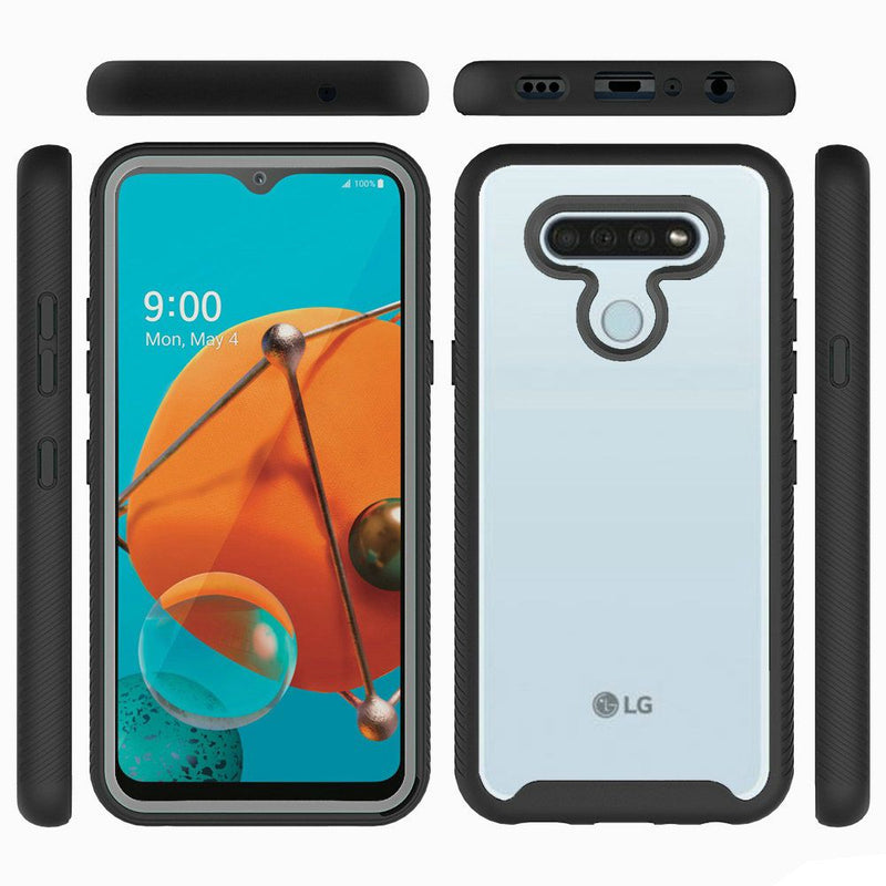 For LG K51 Strong Bumper Shockproof Transparent Case Cover - Clear/Black