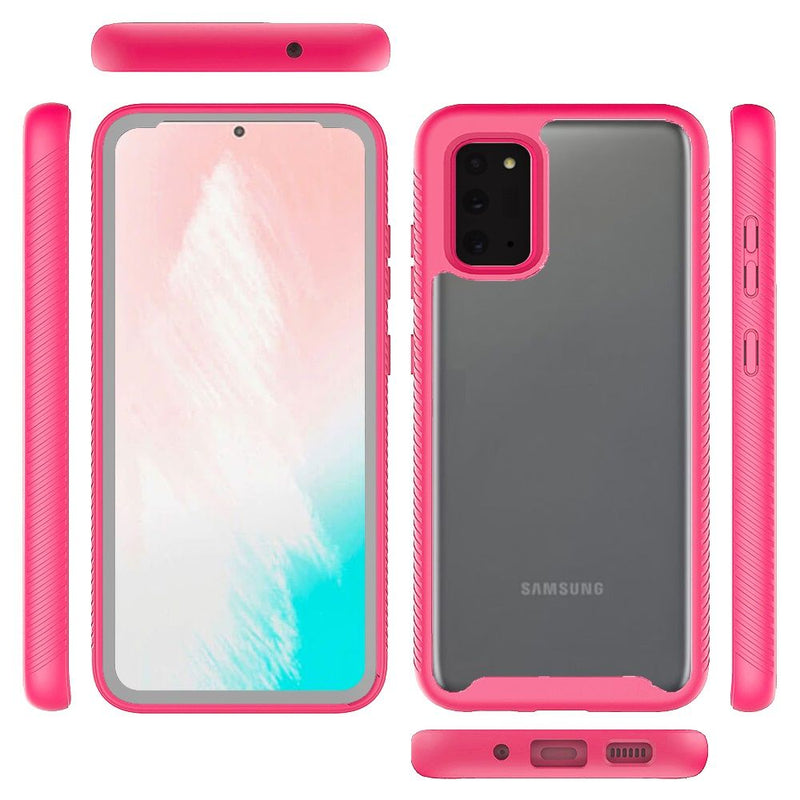 For Samsung Galaxy Note 20 Strong Bumper Shockproof Transparent Case Cover - Clear/Hot Pink