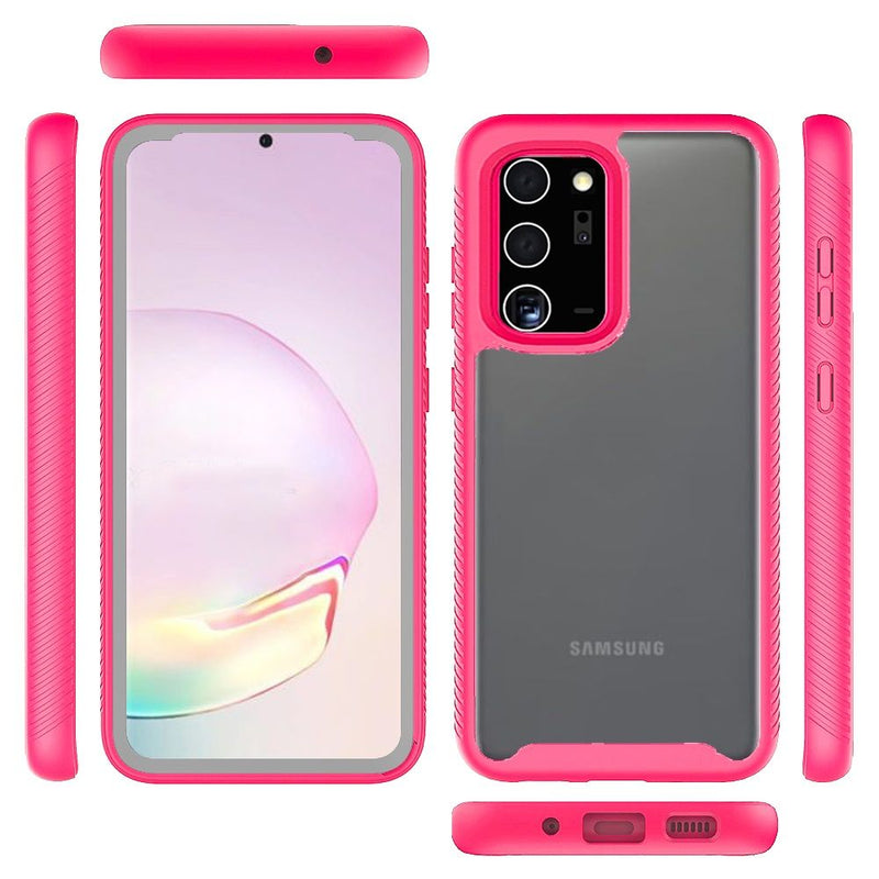 For Samsung Galaxy Note 20 Plus Strong Bumper Shockproof Transparent Case Cover - Clear/Hot Pink