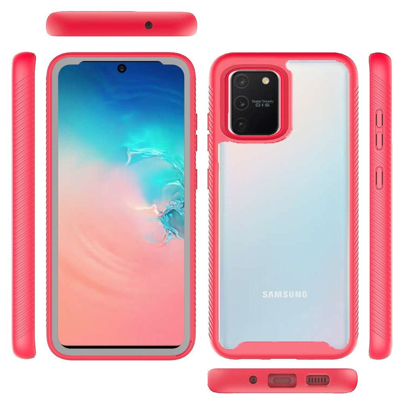 For Samsung Galaxy S10 Lite (2020) 6.7" A91 Shockproof Heavy Duty Bumper Case - Clear/Red