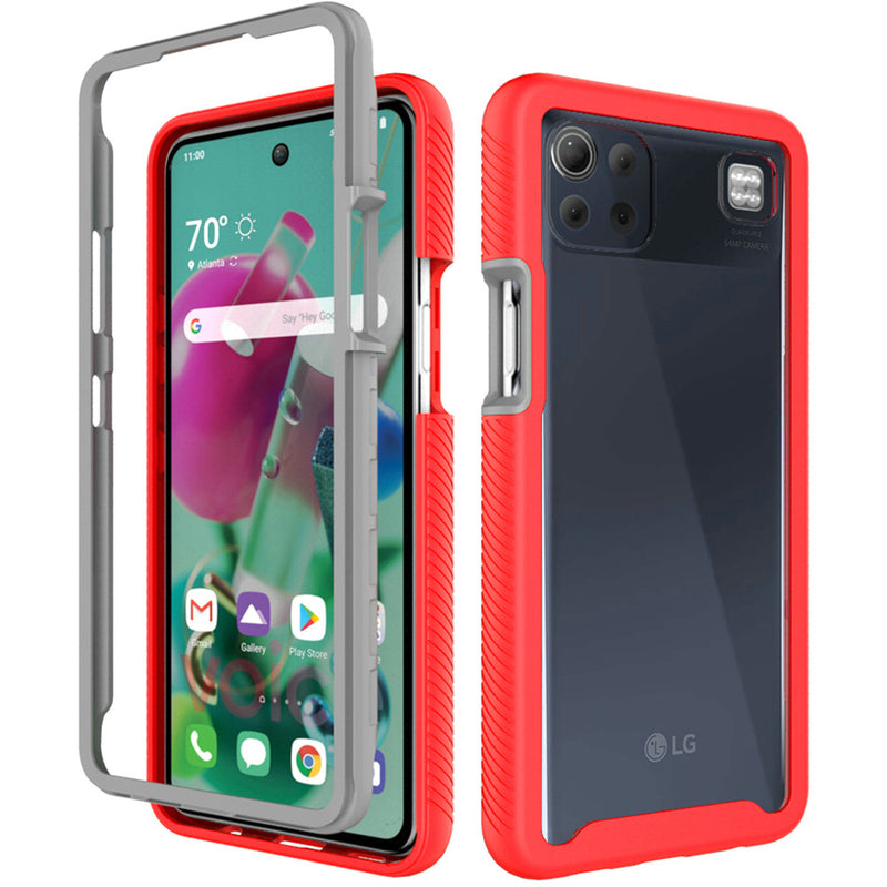 For LG K92 5G Shockproof Heavy Duty Bumper Case - Clear/Red